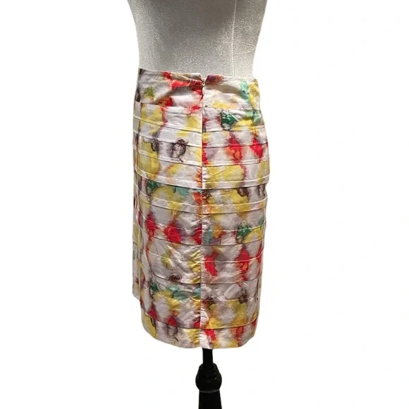 Anne Taylor silk blend watercolor abstract pattern side zipper skirt size 8 - Picture 4 of 12